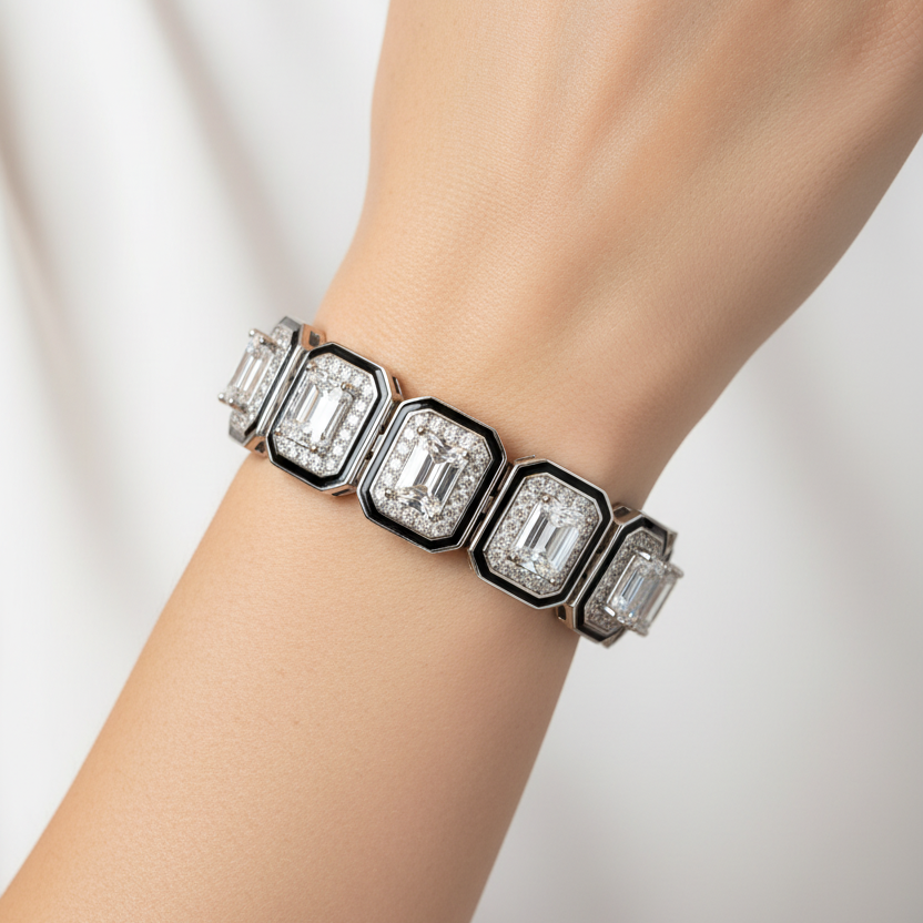 Black Crystal Clutch and Sterling Silver Tennis Bracelet