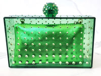 Green Resin Jeweled Transparent Clutch