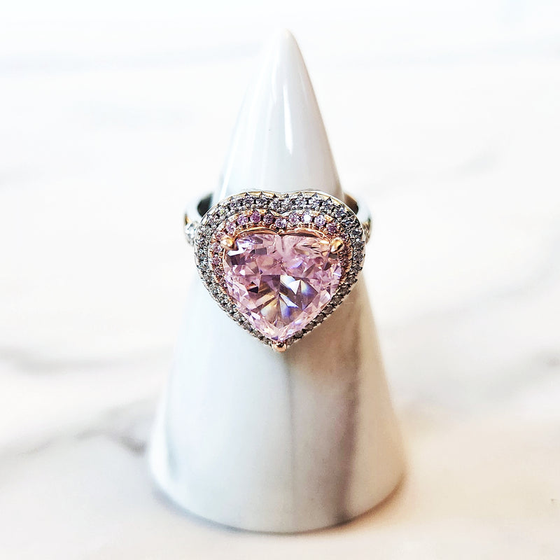 Sterling Silver Pink Heart Diamond Ring