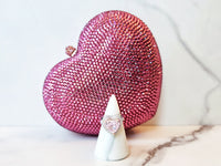 Pink Crystal Heart Clutch Purse and Sterling Silver Pink Heart Ring