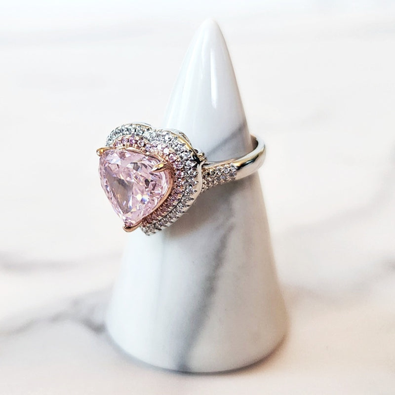 Sterling Silver Pink Heart Diamond Ring