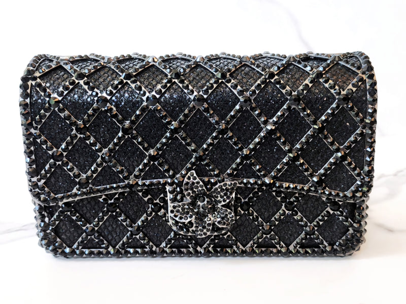 Black Crystal Clutch and Sterling Silver Tennis Bracelet