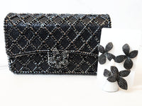 Black Crystal Clutch Purse, Flower Ring and Earrings