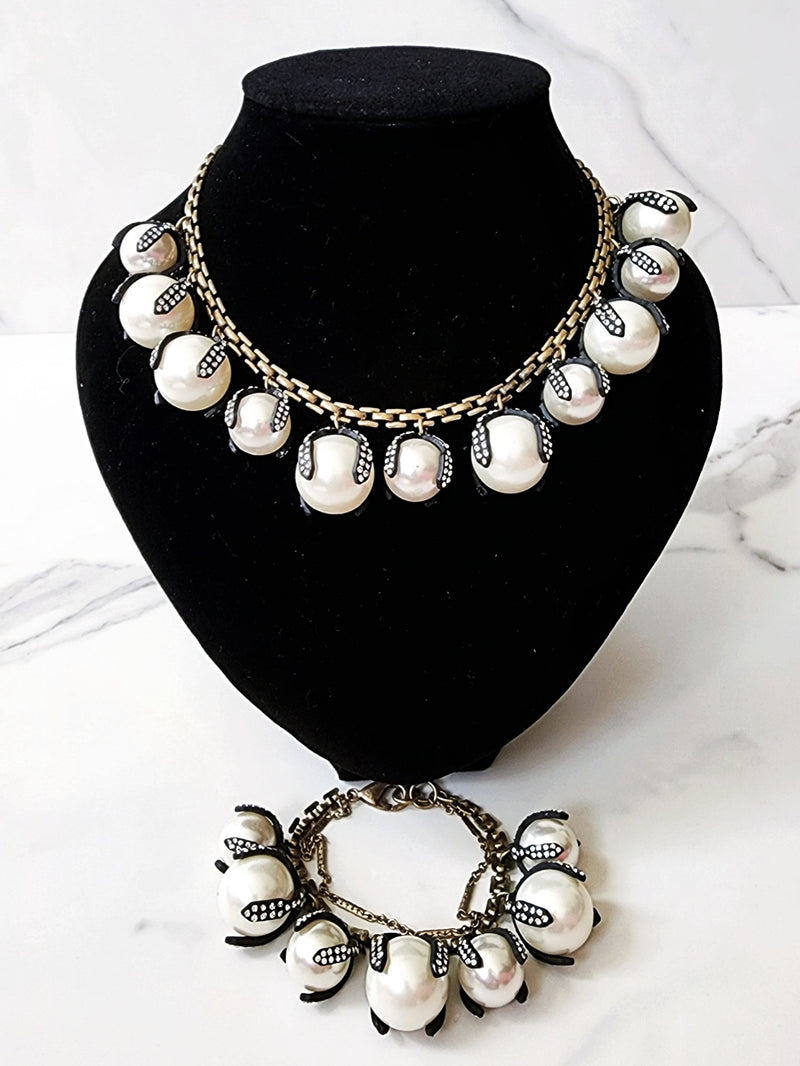 Black and White Embellished Ball Necklace and Bracelet