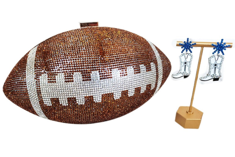 Brown Crystal Football Clutch Purse, Dallas Cowboy Boots Earrings