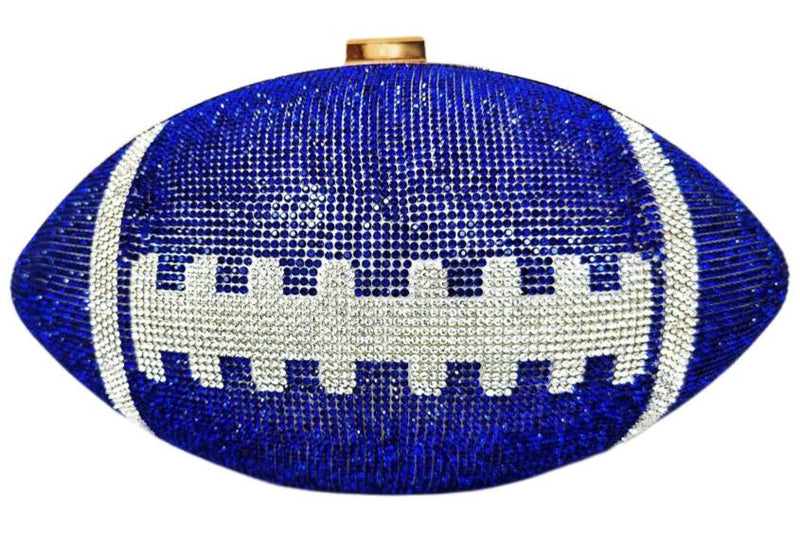 Blue Crystal Football Clutch Purse, Touchdown Earrings