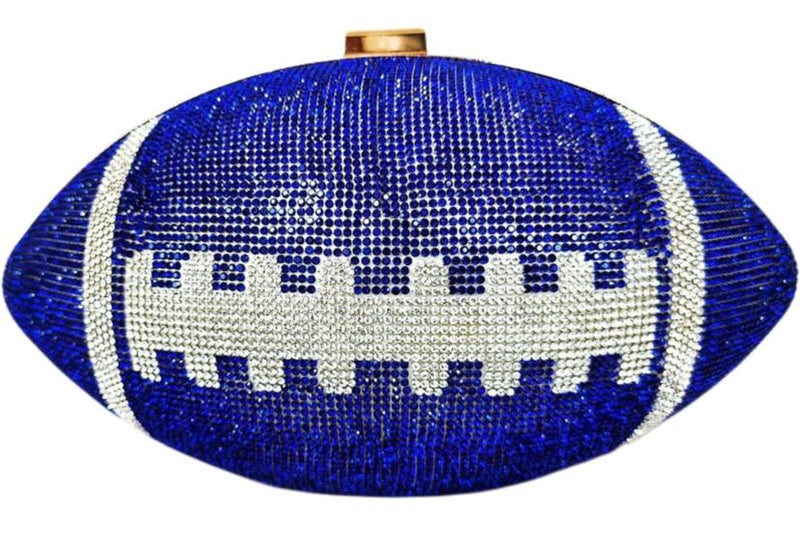 Blue Crystal Football Clutch Purse, Helmet Earrings