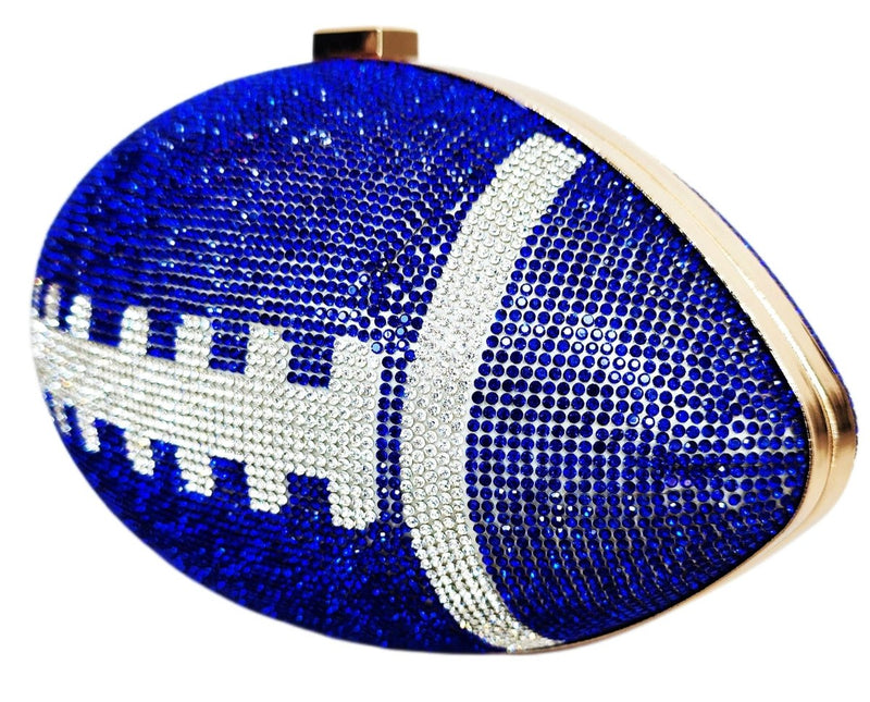 Blue Crystal Football Clutch Purse, Helmet Earrings