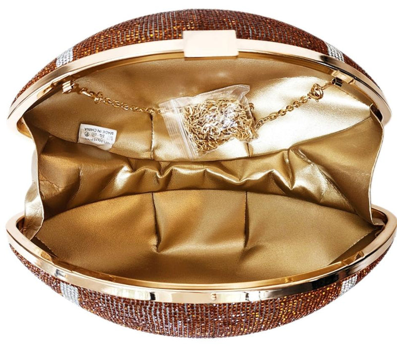 Brown Crystal Football Clutch Purse