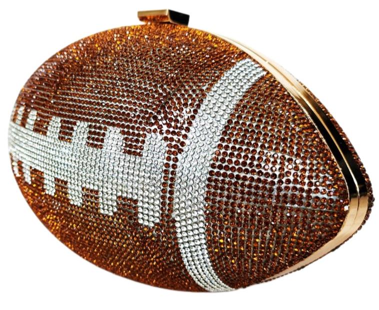 Brown Crystal Football Clutch Purse