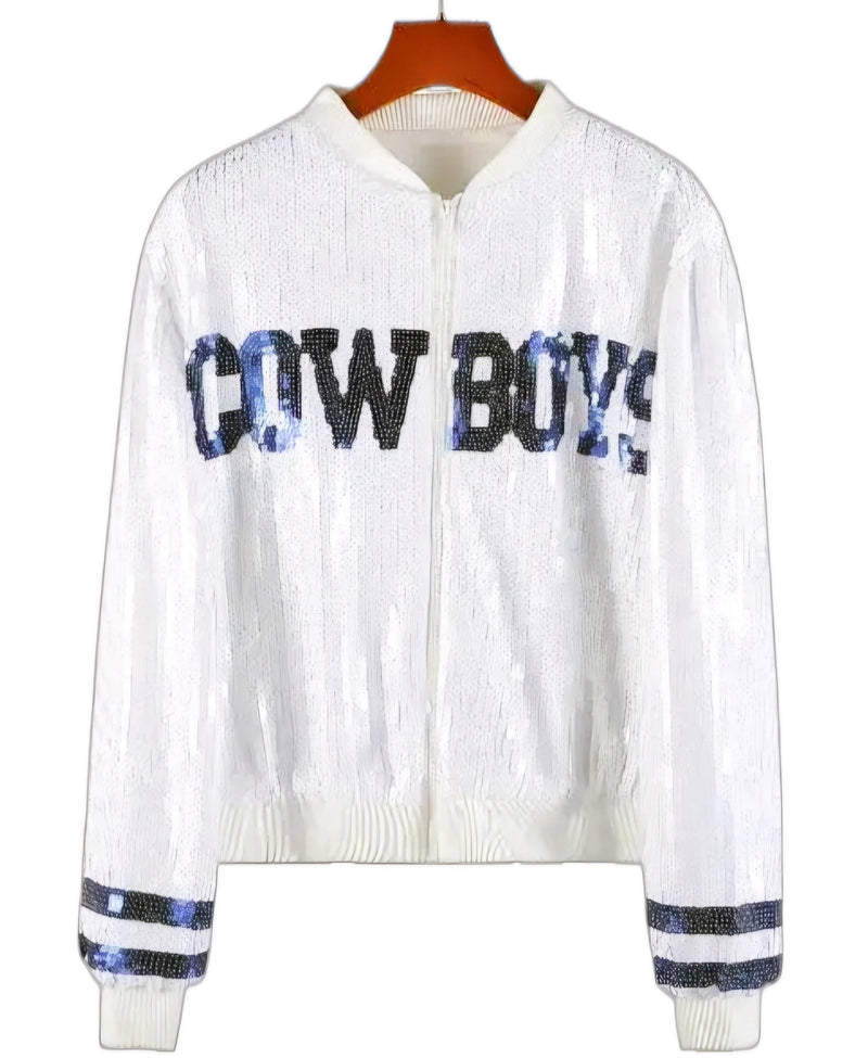 Dallas Cowboys White Sequin Bomber Jacket