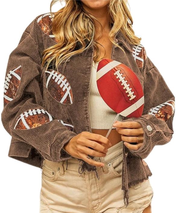 Brown Corduroy Sequin Football Jacket