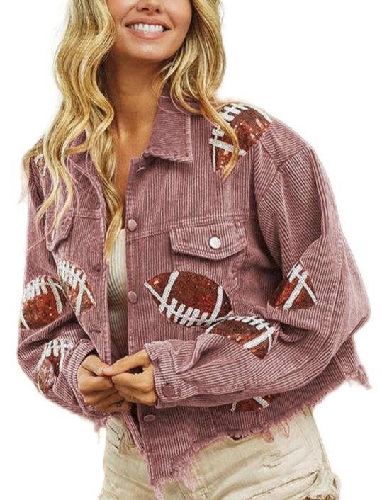 Pink Corduroy Sequin Football Jacket