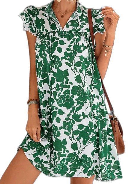 Green and White Floral Mini Dress