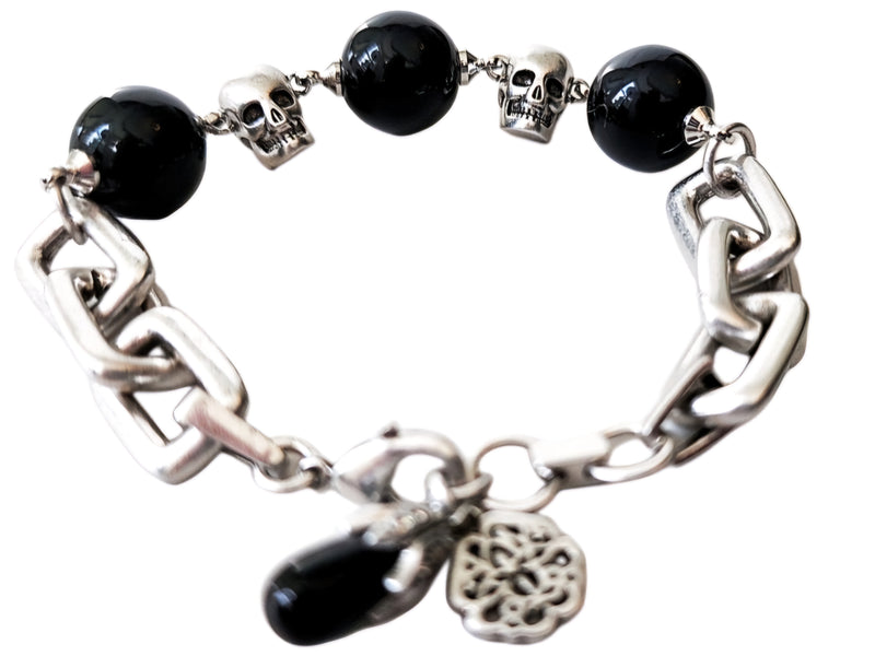 Silver and Black Skull Bracelet