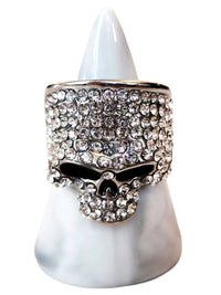 Silvertone Crystal Skull Ring