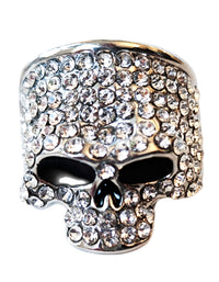 Silvertone Crystal Skull Ring