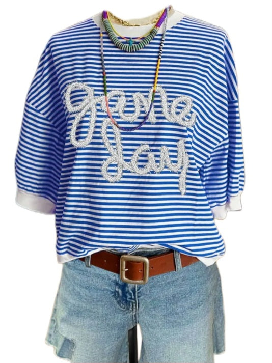 Blue and White Stripe Game Day Shirt