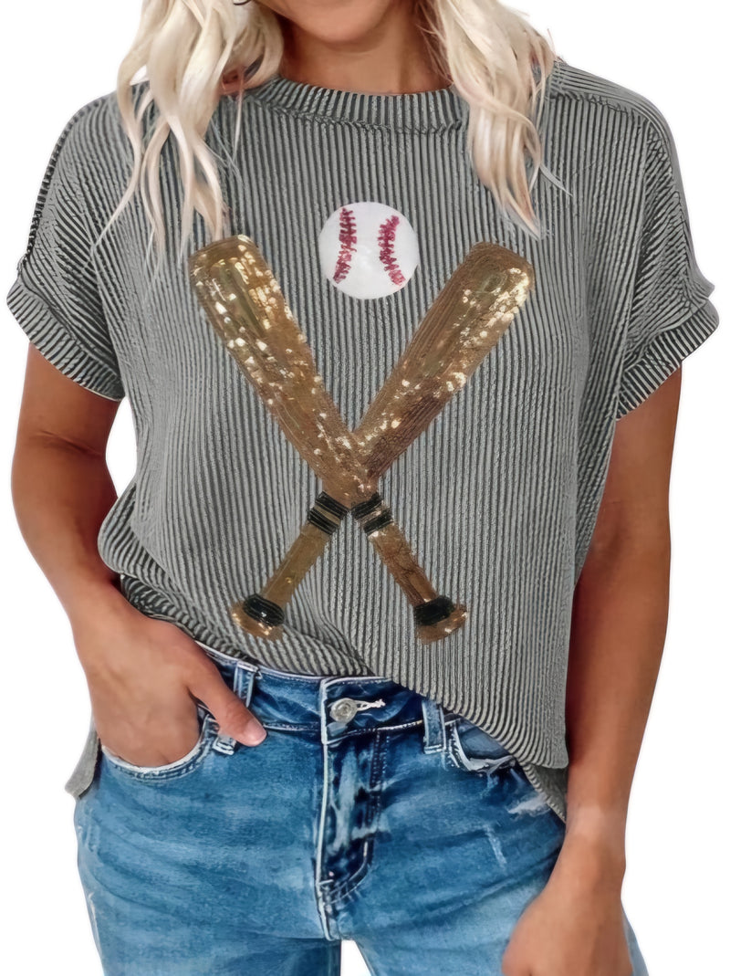 Gray Sequin Baseball Shirt