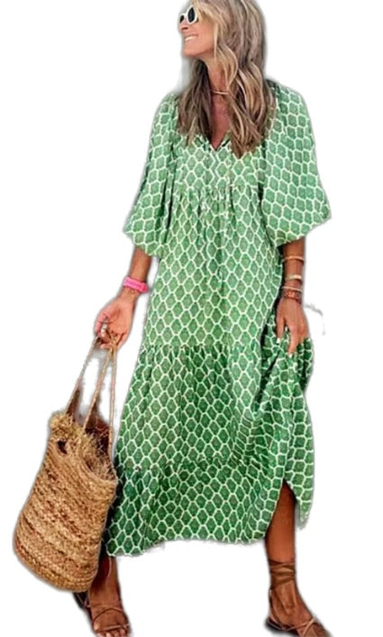 Green Print Maxi Dress