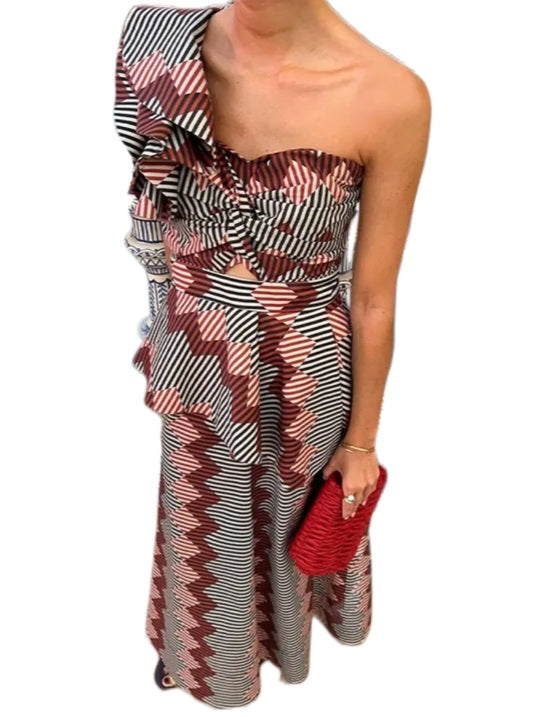 Asymmetrical 2 Piece Print Dress