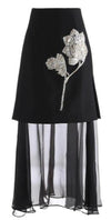 Black Beaded Silver Flower Embellished Skirt