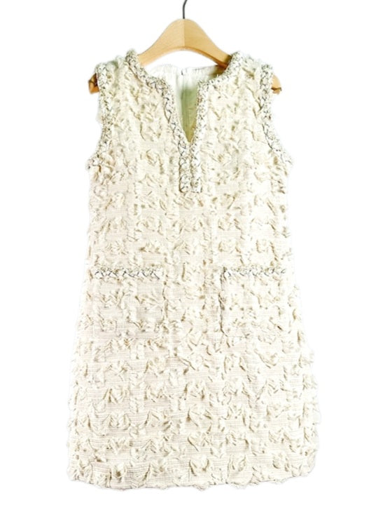 Ivory Tweed Sleeveless Mini Dress