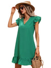 Green Ruffle Trim Mini Dress