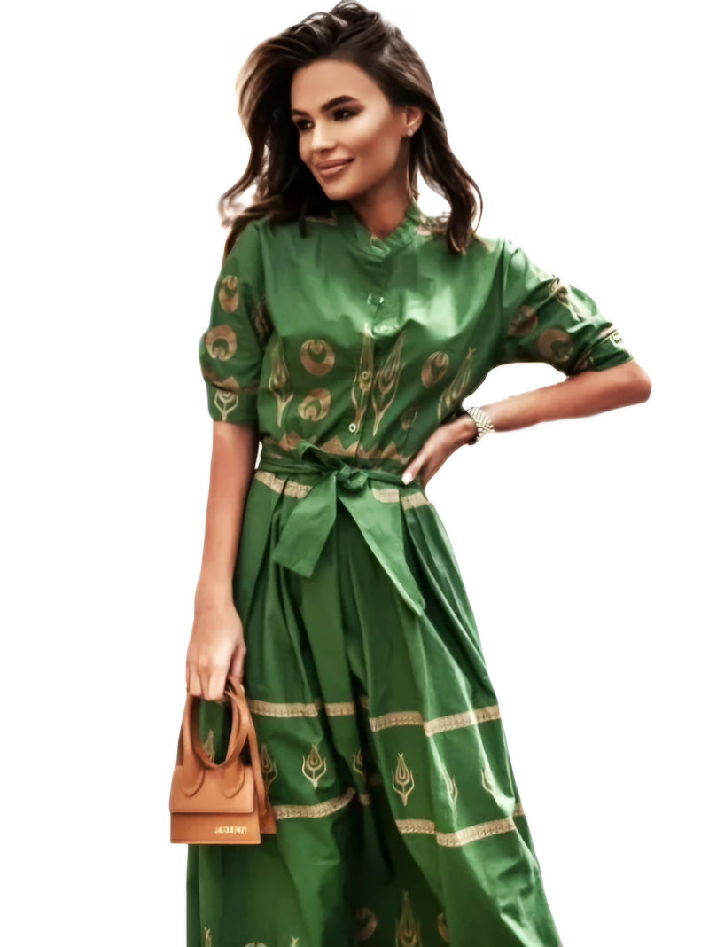 Green Button Down Print Dress