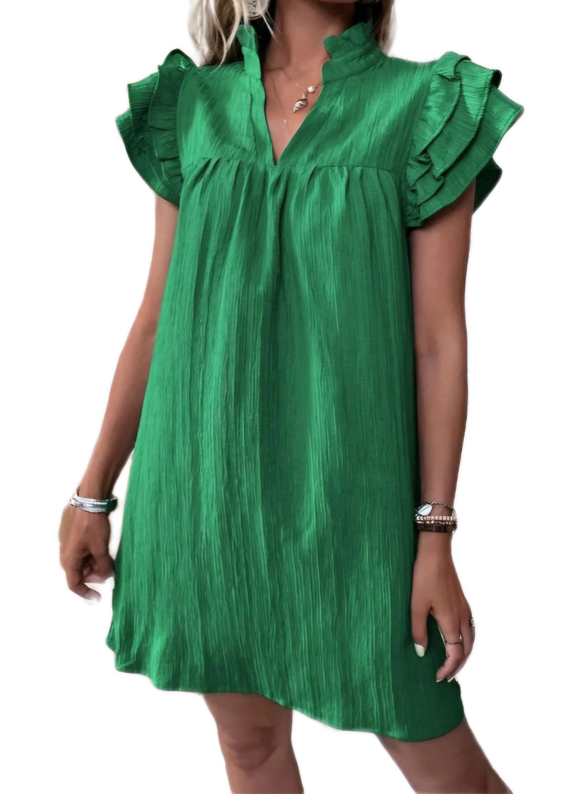 Green Ruffle Sleeve Mini Dress