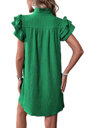 Green Ruffle Sleeve Mini Dress