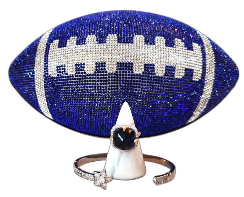 Dallas Cowboys Blue Crystal Football Clutch, Sterling Silver Blue Sapphire Ring and Star Cuff Bracelet