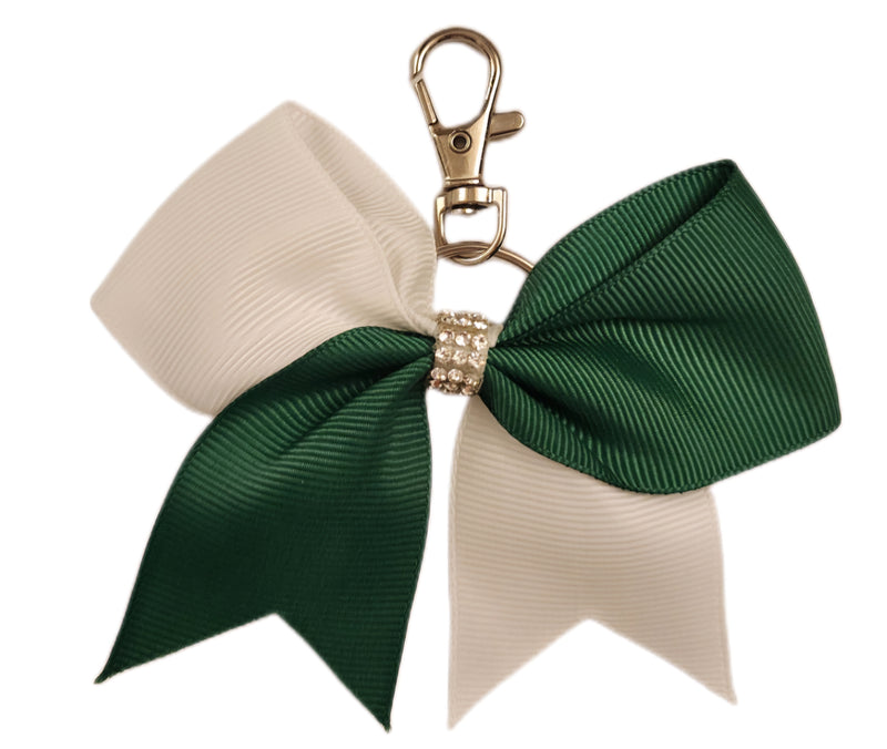 Green and White Bow for Purse or Keychain