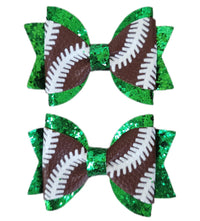 Girls Green Football Hair Bow (set of 2)