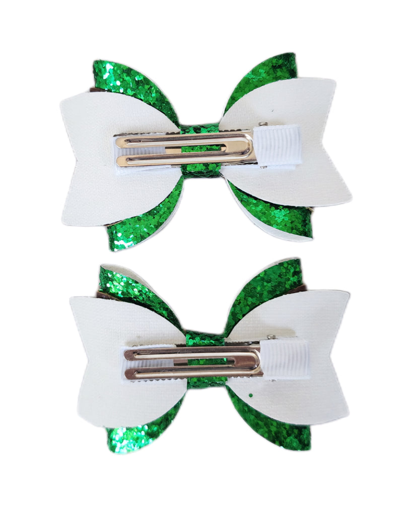 Girls Green Football Hair Bow (set of 2)