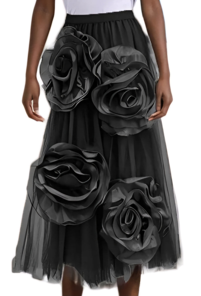 Black 3D Floral Skirt