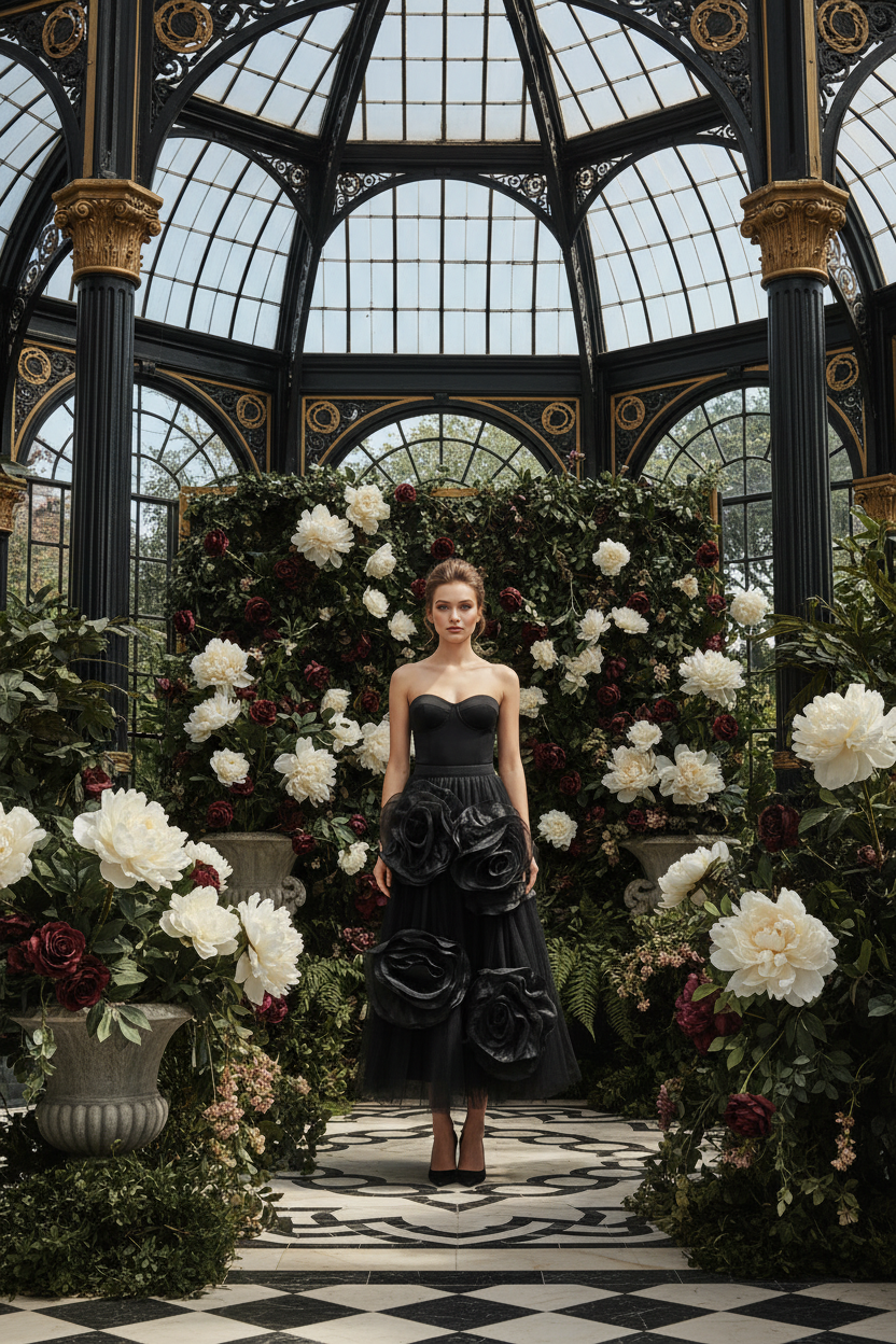 Black 3D Floral Skirt