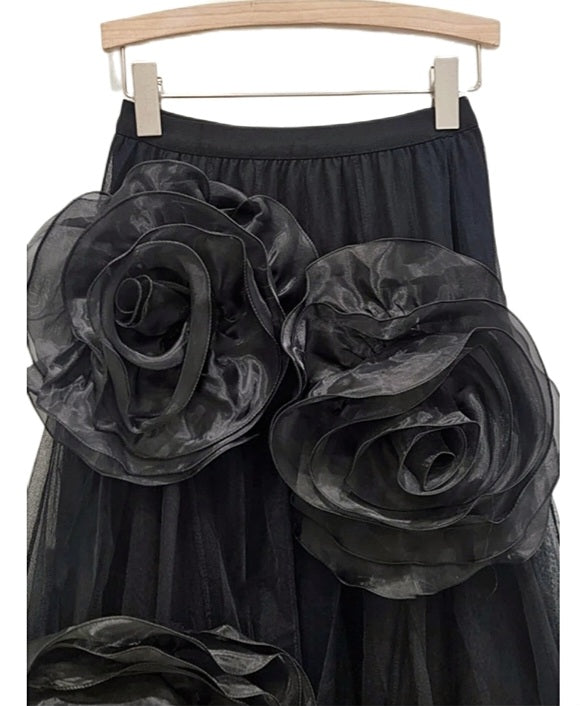 Black 3D Floral Skirt