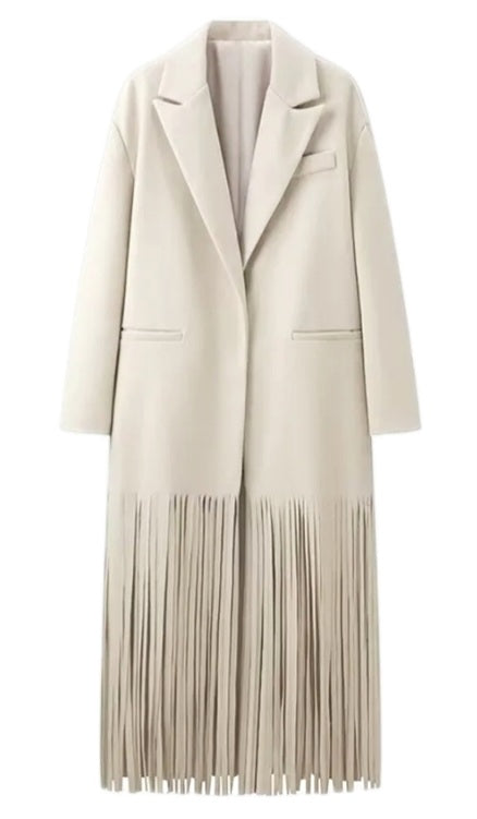 Beige Long Fringe Coat