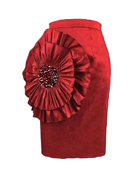 Red 3D Flower Pencil Skirt