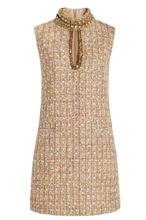 Tan Tweed Mini Dress