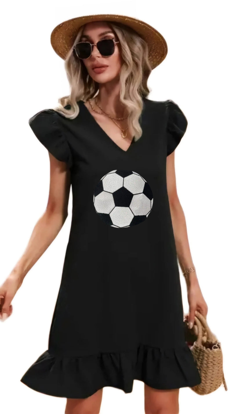 Black Sequin Soccer Ball Mini Dress