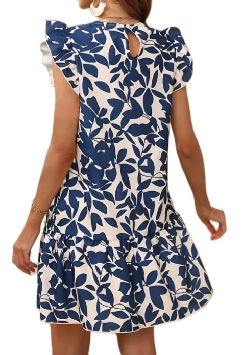 Navy and White Print Sleeveless Mini Dress