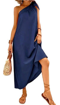 Navy One Shoulder Maxi Dress