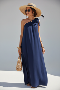 Navy One Shoulder Maxi Dress