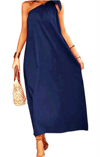 Navy One Shoulder Maxi Dress