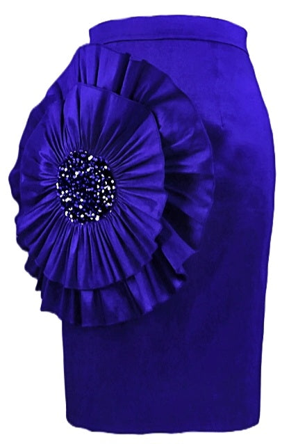 Royal Blue 3D Flower Pencil Skirt