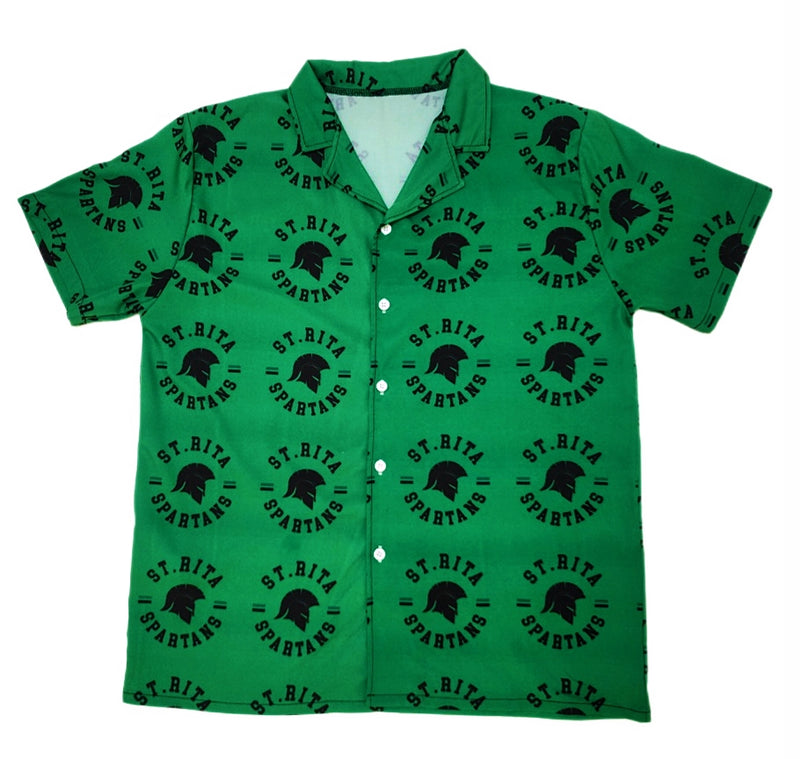 Mens Green Button Down St Rita Spartans Logo Shirt