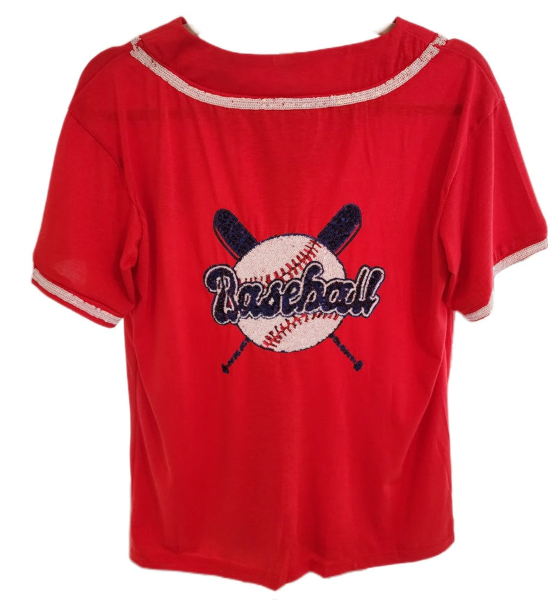 Red Button Up Baseball Shirt