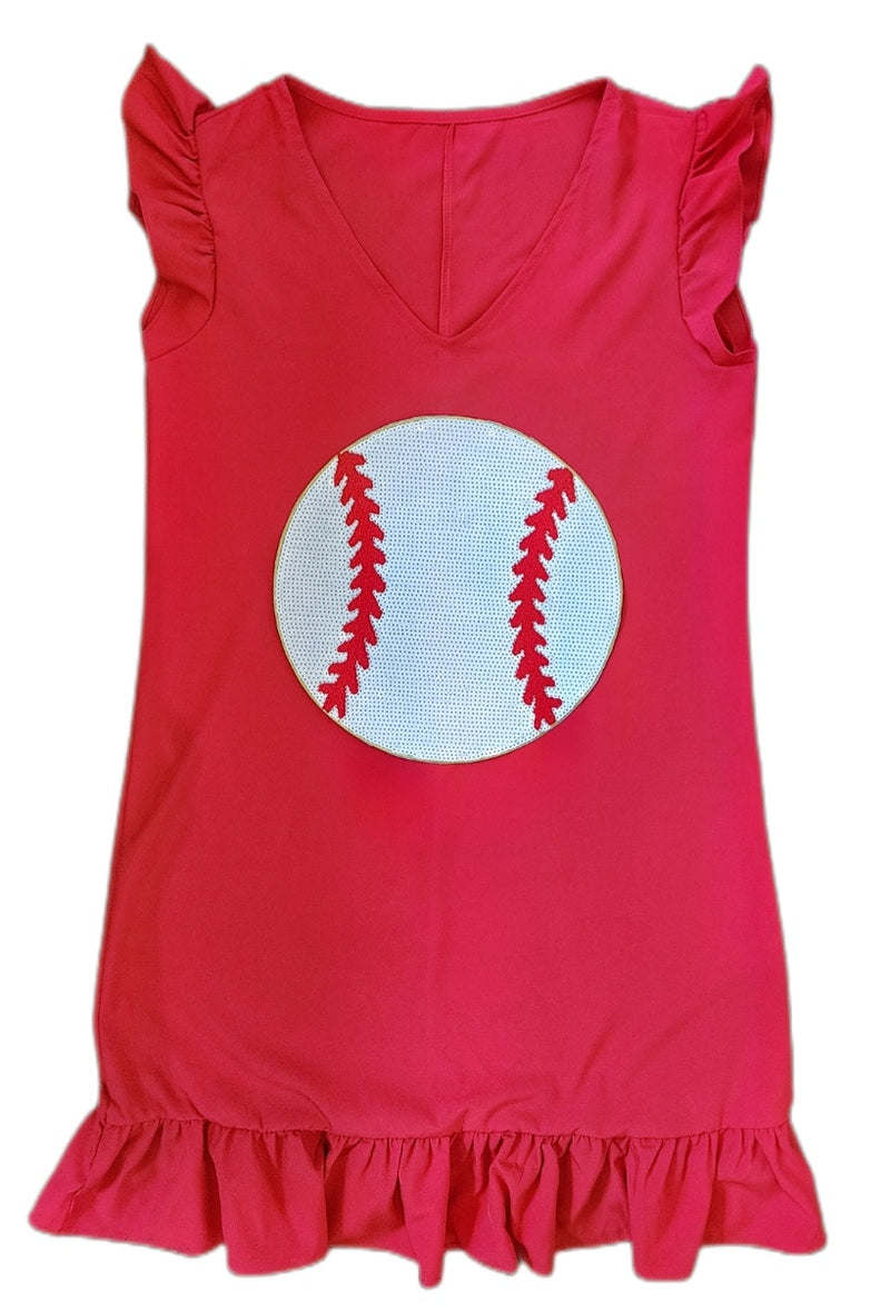 Red Sequin Baseball Mini Dress